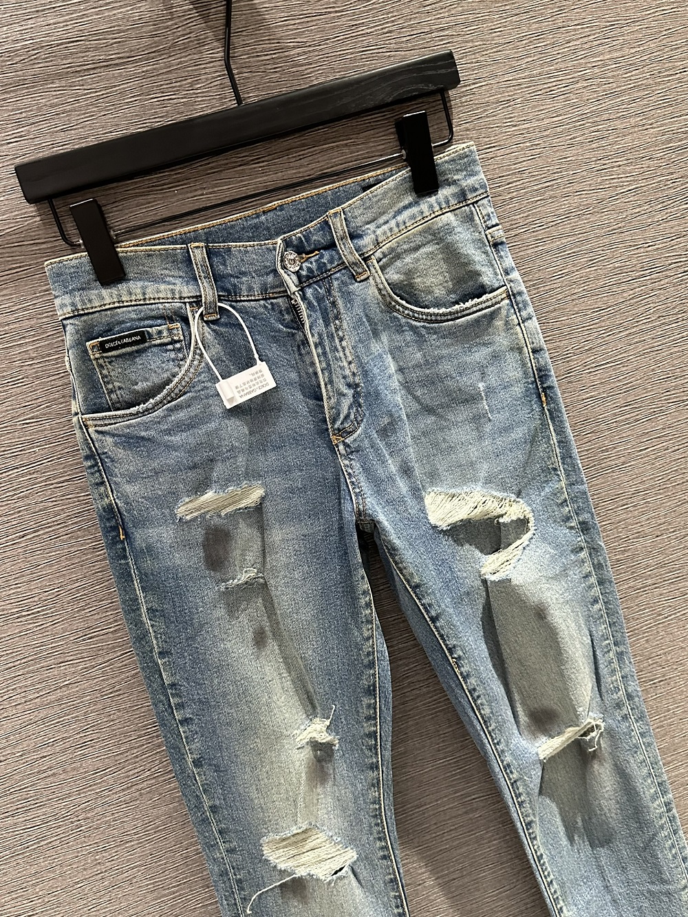 Quần Jean Dolce Gabbana DG Xanh bạc rách mài logo tag vuông túi sau Like Auth on web VTN