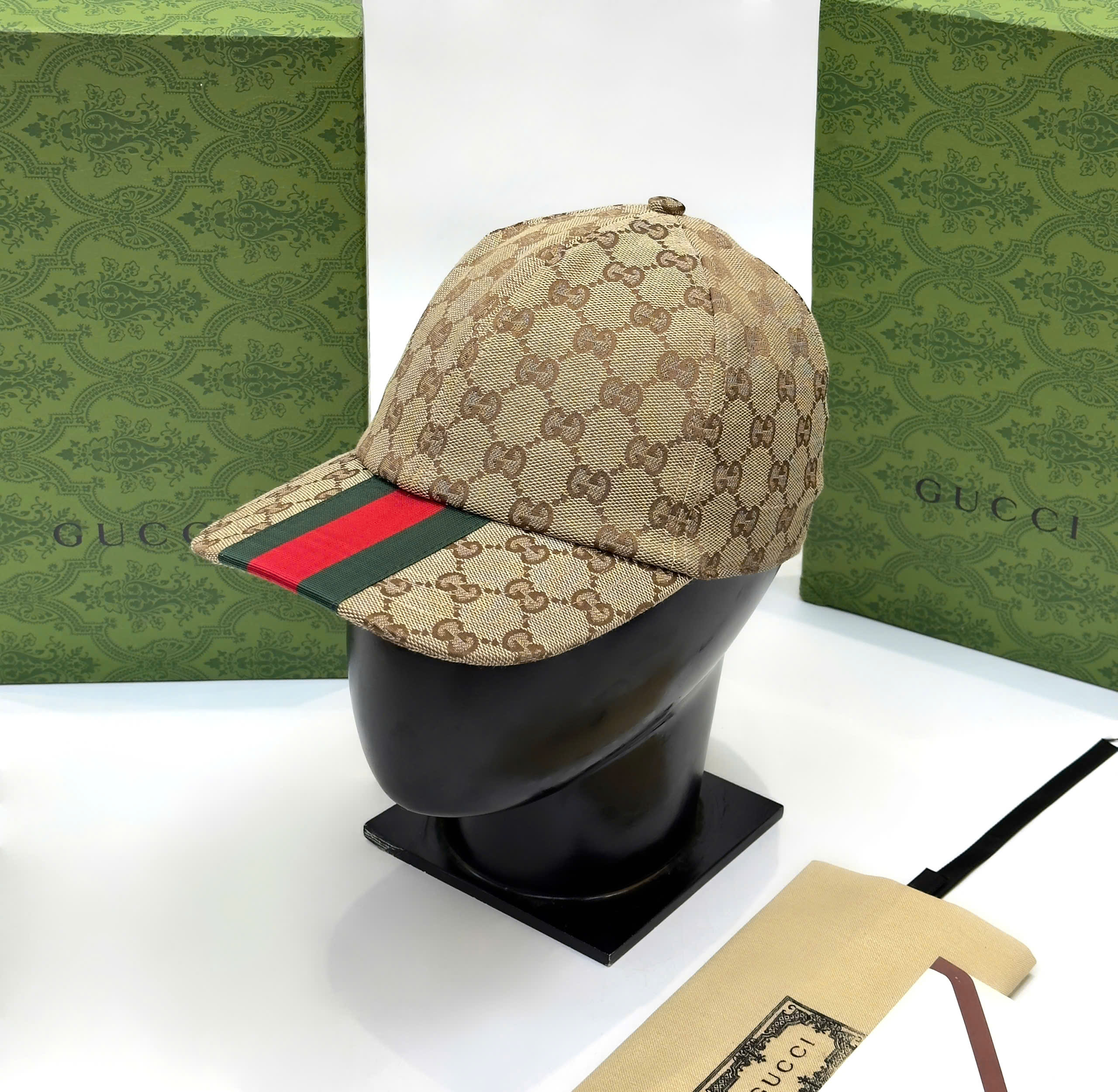 Mũ lưỡi trai, nón kết Gucci GC họa tiết monogram phối kẻ sọc màu Like Auth fullbox DDT
