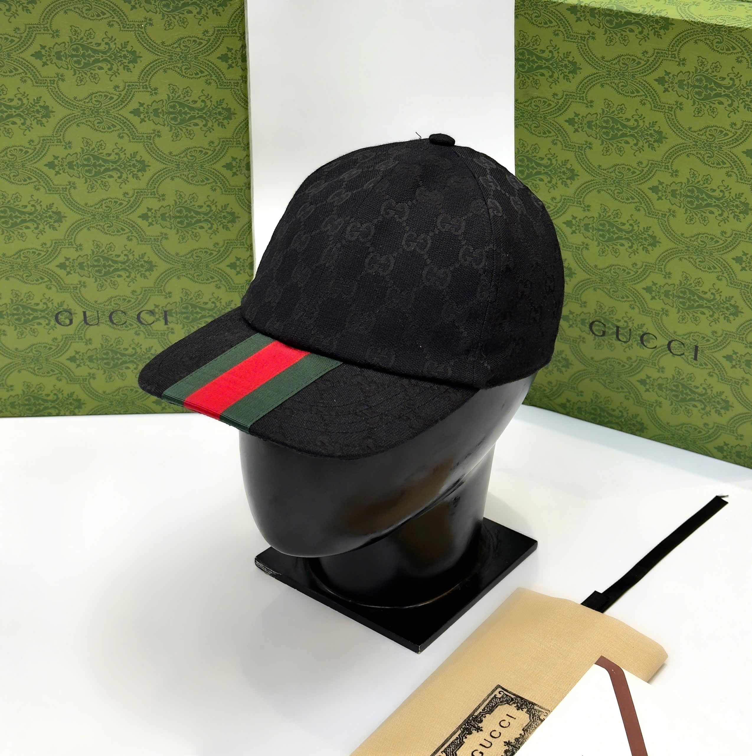 Mũ lưỡi trai, nón kết Gucci GC họa tiết monogram phối kẻ sọc màu Like Auth fullbox DDT