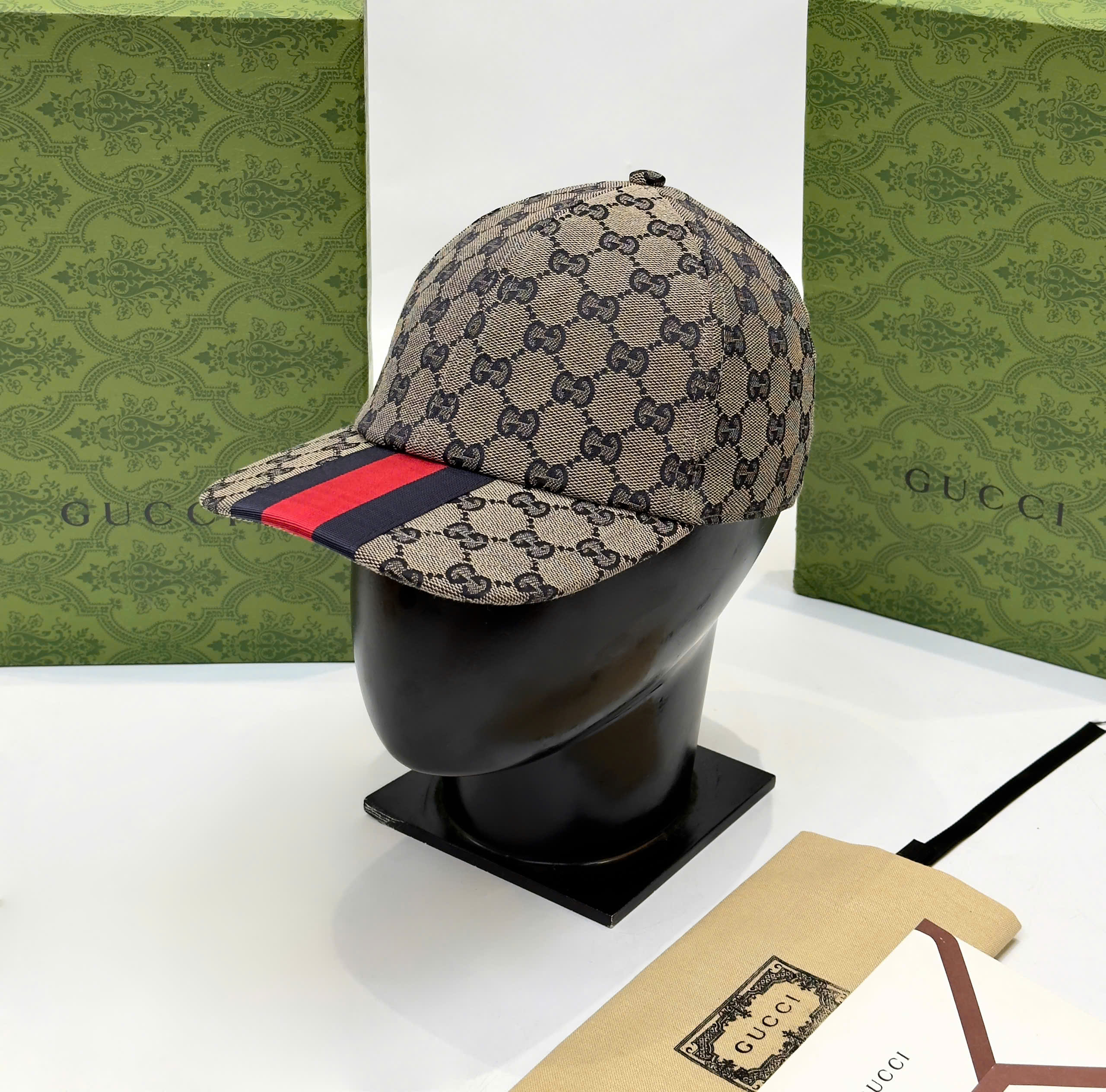 Mũ lưỡi trai, nón kết Gucci GC họa tiết monogram phối kẻ sọc màu Like Auth fullbox DDT