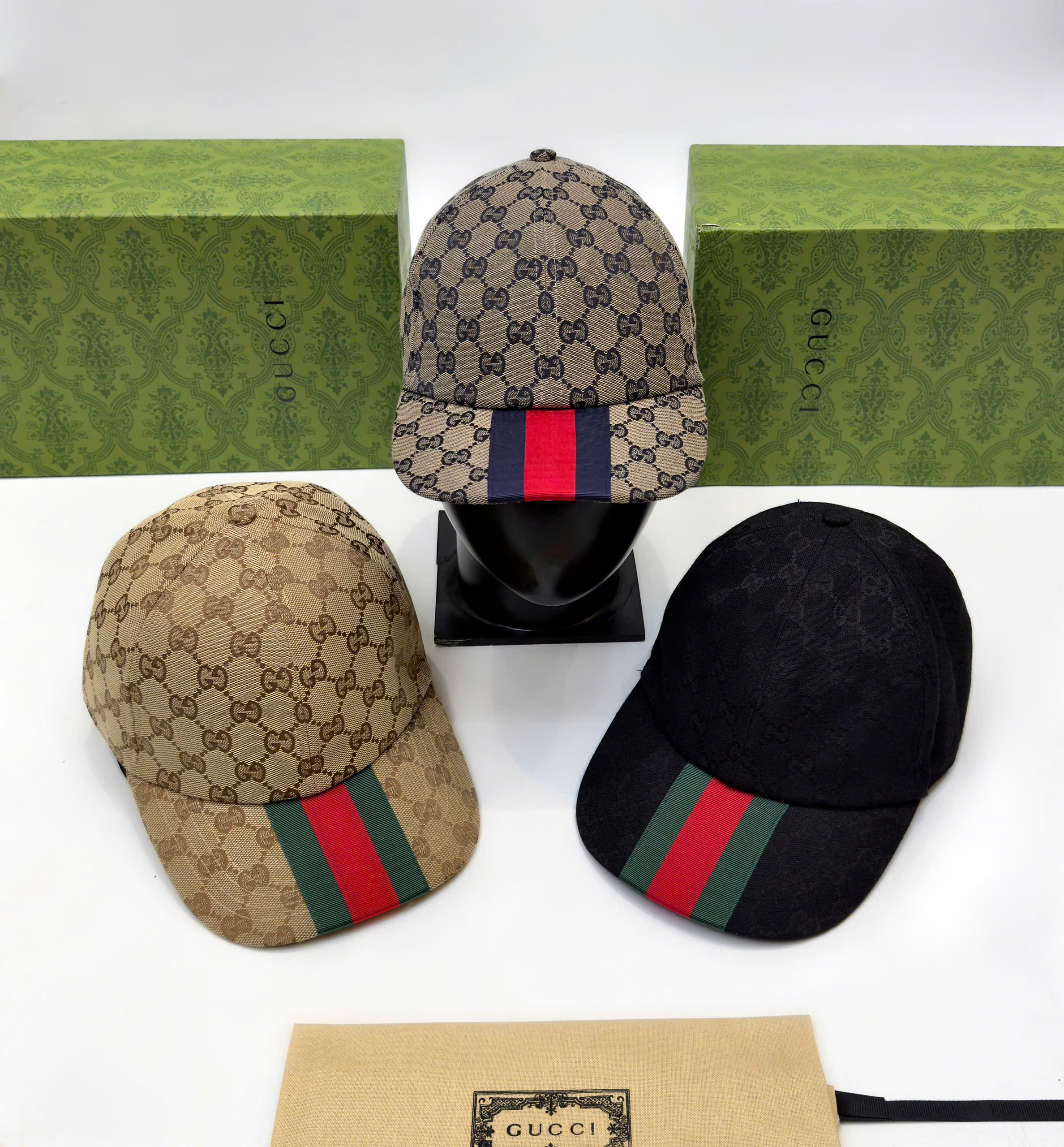 Mũ lưỡi trai, nón kết Gucci GC họa tiết monogram phối kẻ sọc màu Like Auth fullbox DDT