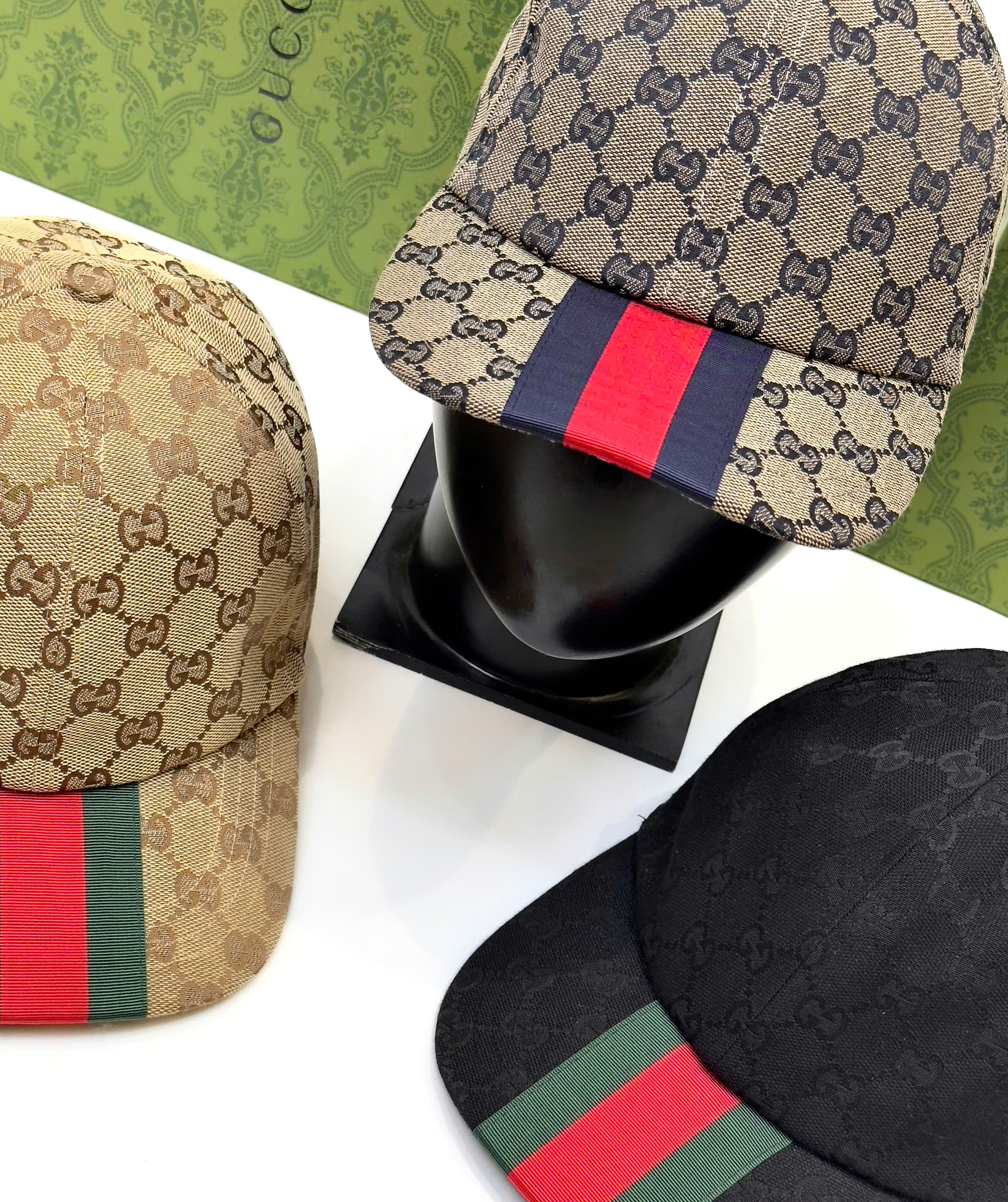 Mũ lưỡi trai, nón kết Gucci GC họa tiết monogram phối kẻ sọc màu Like Auth fullbox DDT