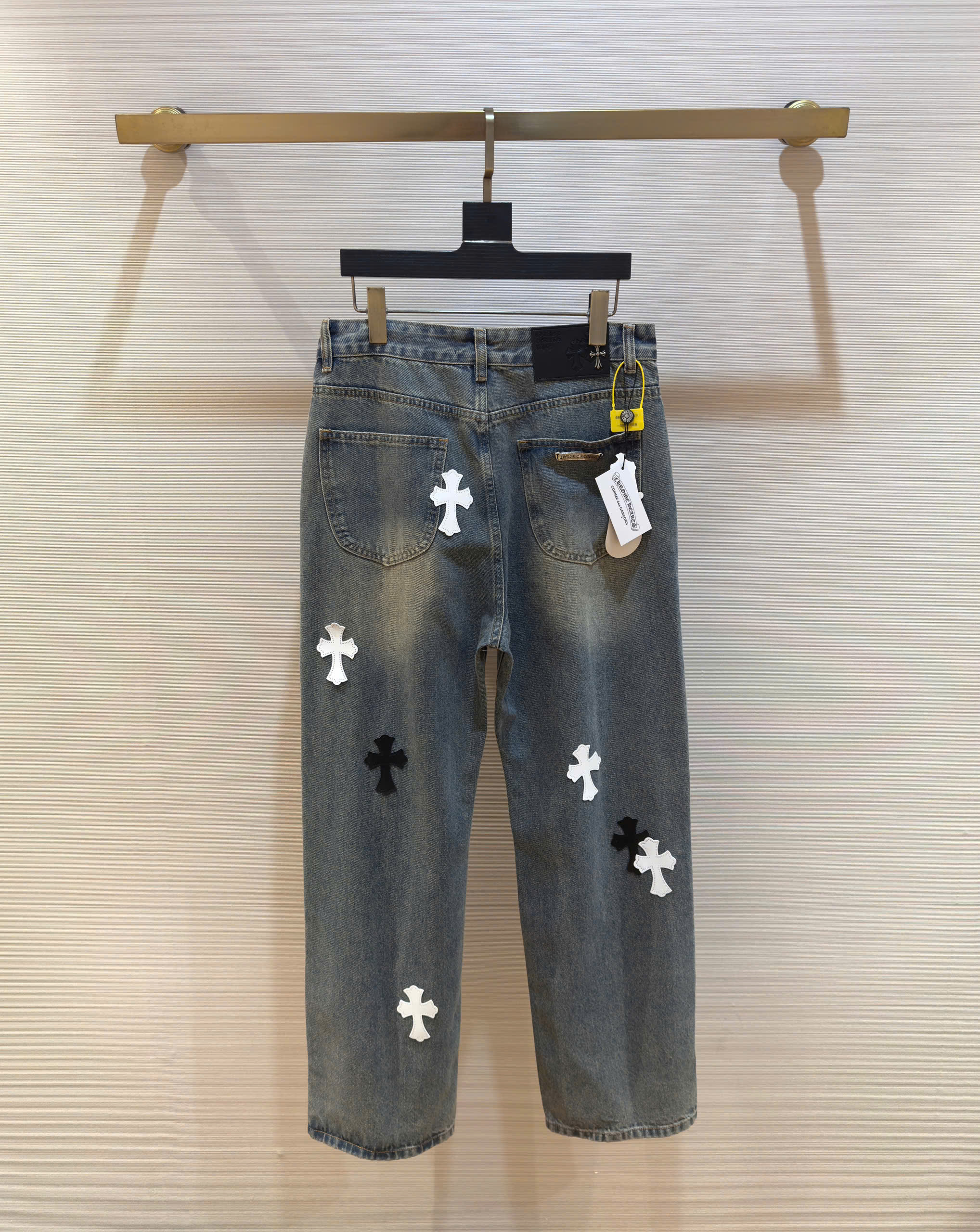 Quần Jean ống suông Chrome Heart CH Xanh logo chữ thập da thêu Like Auth on web DDT