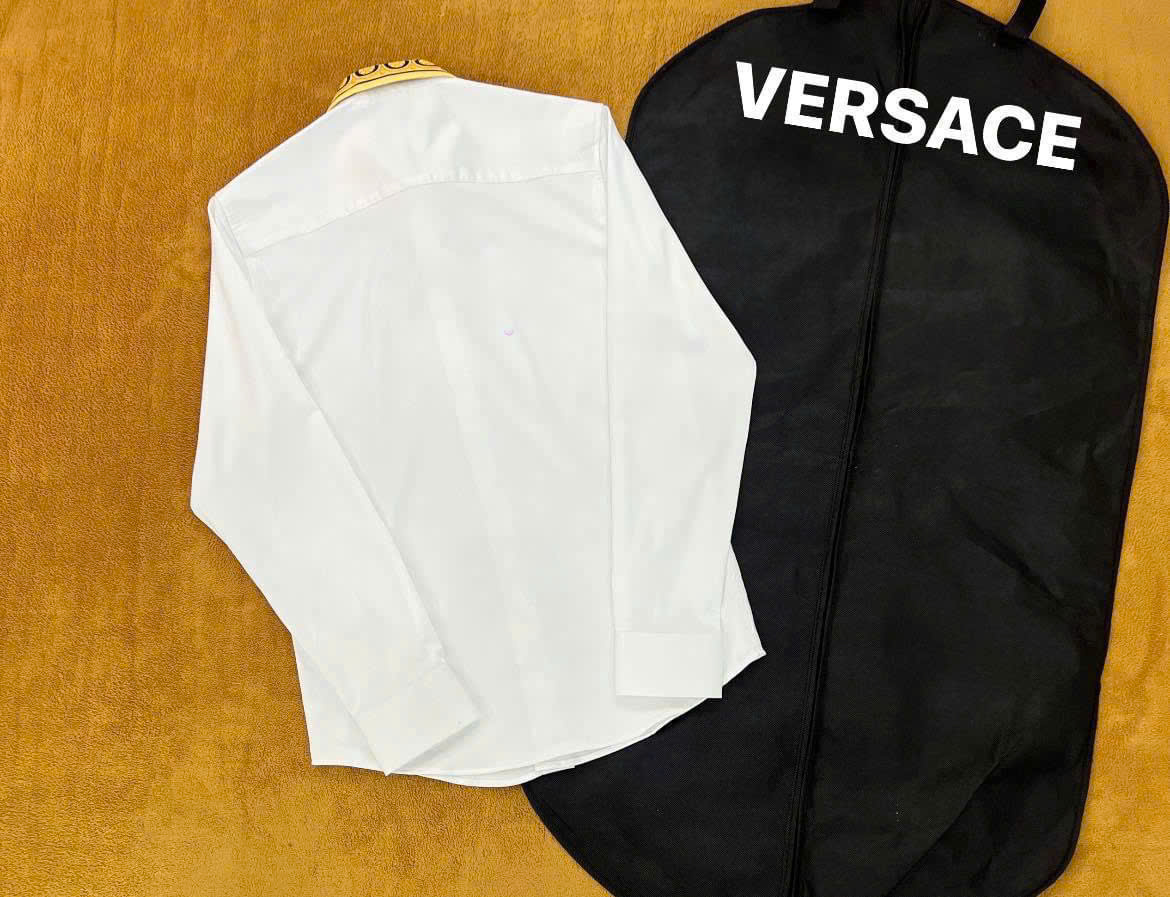 Áo sơ mi dài tay Versace VS Trắng phối cổ họa tiết check khuy Like Auth on web NV