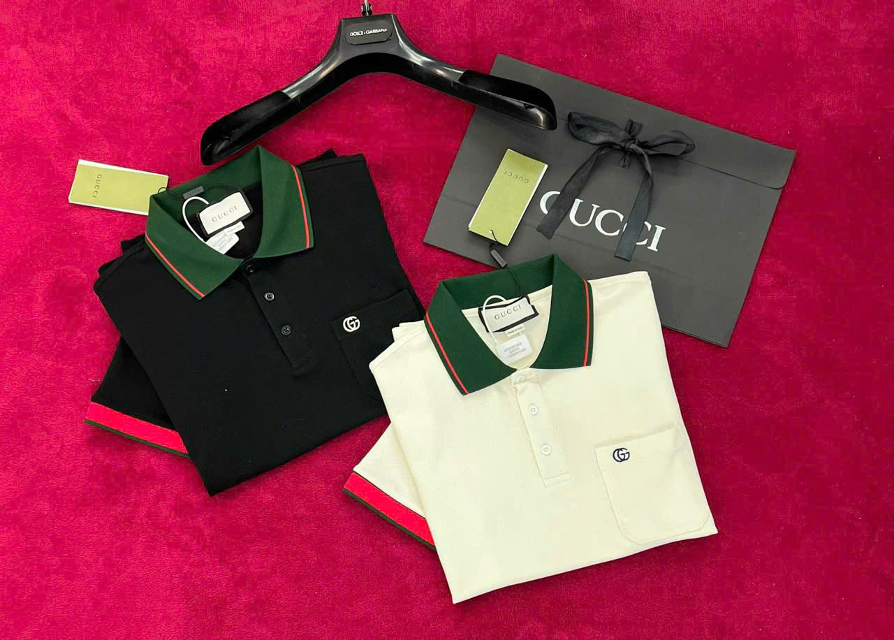 Áo polo Gucci GC phối màu cổ viền tay túi ngực logo GG thêu Like Auth 1-1 on web NV