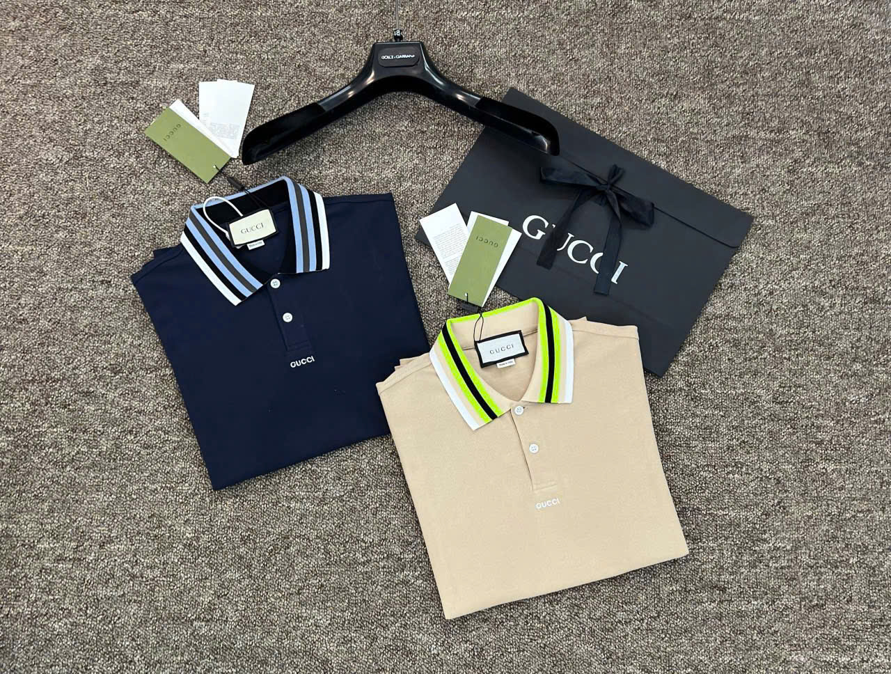 Áo polo Gucci GC phối kẻ sọc màu cổ Like Auth 1-1 on web NV
