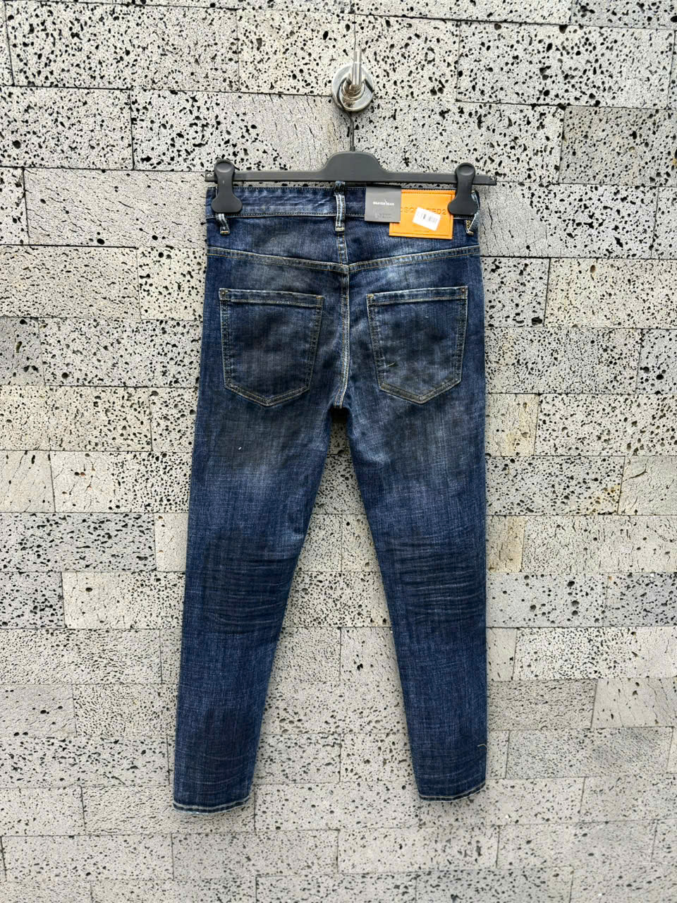 Quần Jean Dsquared2 DSQ2 Xanh bạc loang Đen logo chữ thêu móc tag Vàng Like Auth NV
