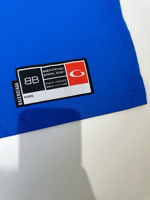 Áo phông T-shirt Balenciaga B Xanh Dương logo chữ 01 Trắng viền Xám Like Auth on web VTN