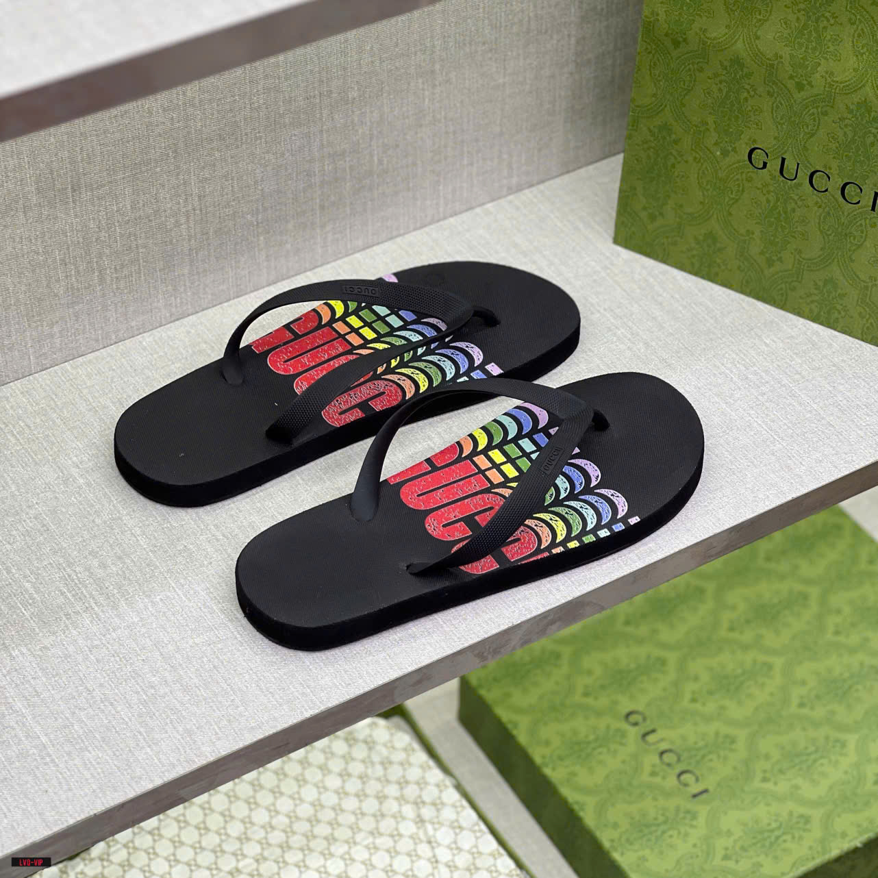 Dép tông, xỏ ngón Gucci GC Đen logo chữ màu đế Like Auth on web fullbox bill thẻ LVQ