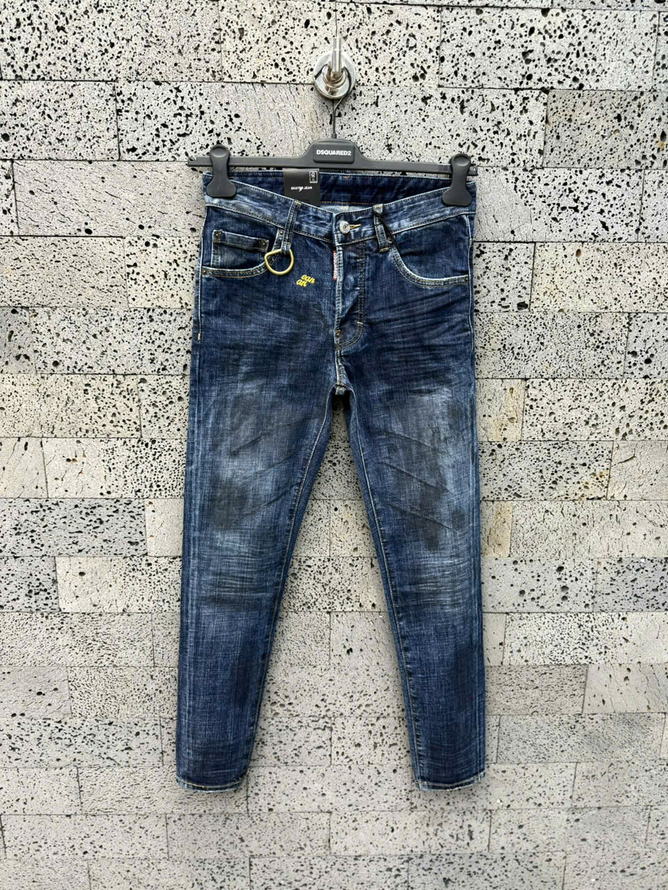 Quần Jean Dsquared2 DSQ2 Xanh bạc loang Đen logo chữ thêu móc tag Vàng Like Auth NV