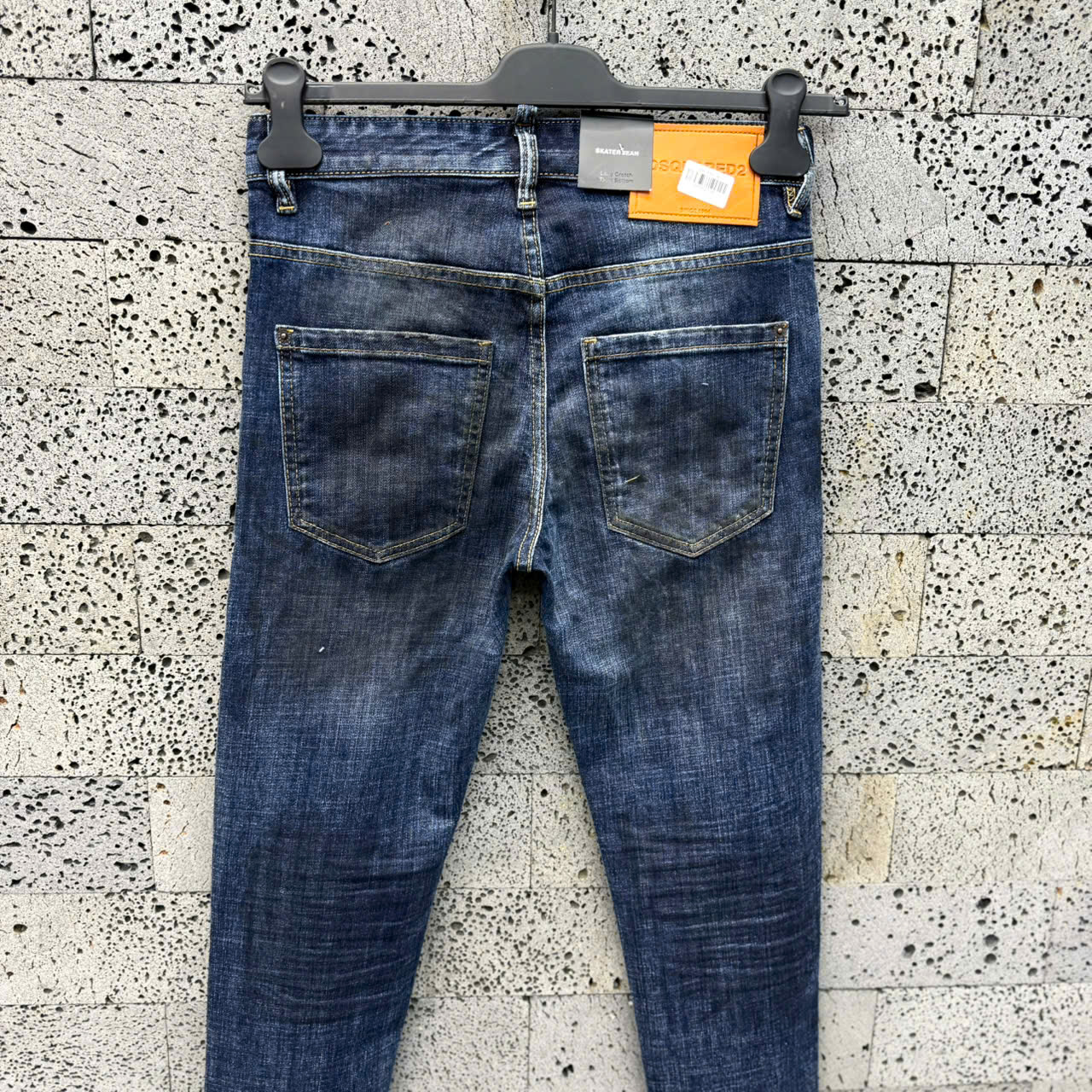 Quần Jean Dsquared2 DSQ2 Xanh bạc loang Đen logo chữ thêu móc tag Vàng Like Auth NV