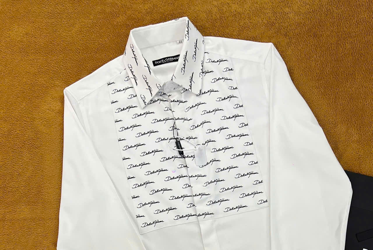 Áo sơ mi dài tay Dolce Gabbana Trắng họa tiết logo chữ ký Like Auth on web NV