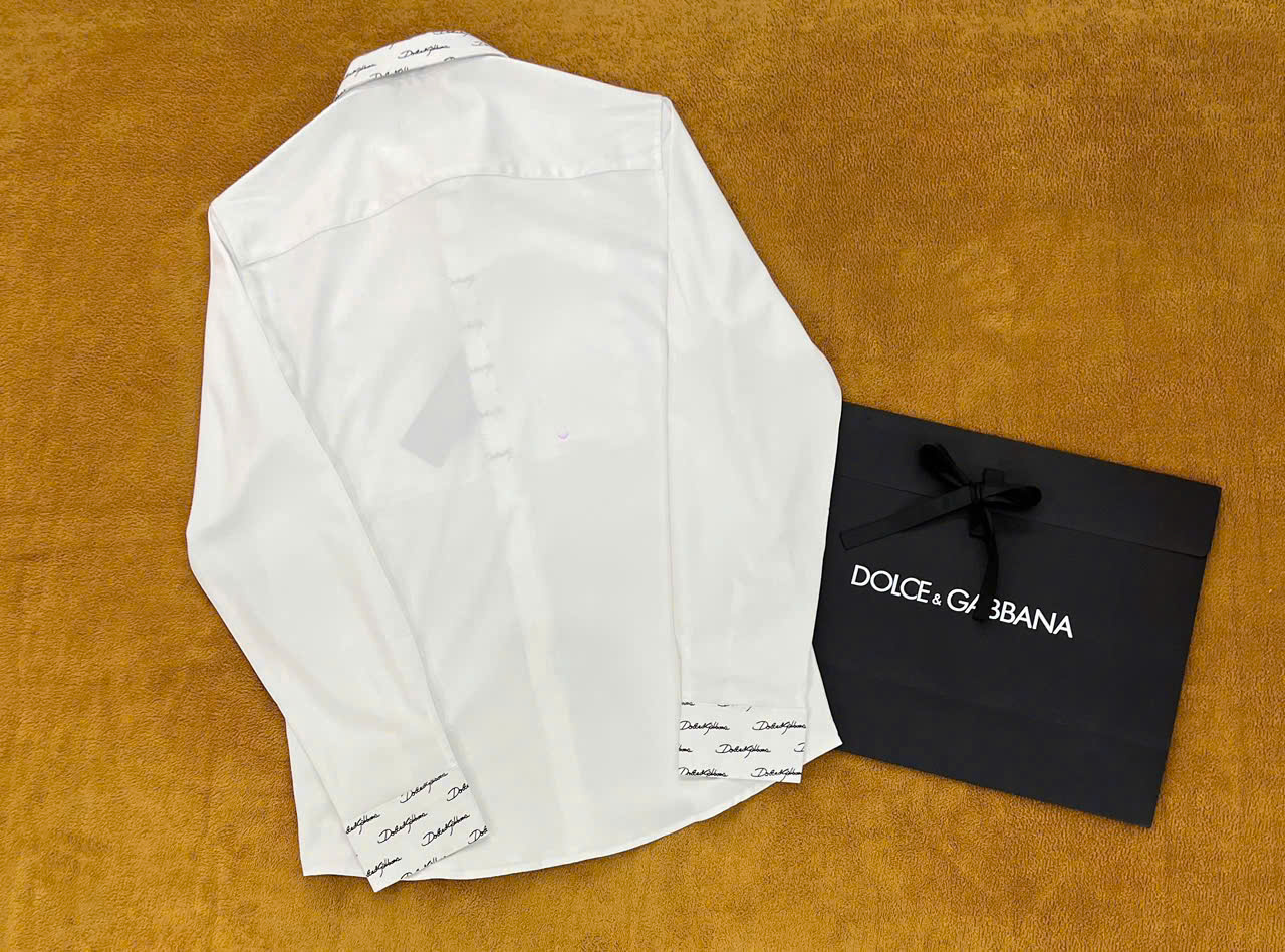 Áo sơ mi dài tay Dolce Gabbana Trắng họa tiết logo chữ ký Like Auth on web NV