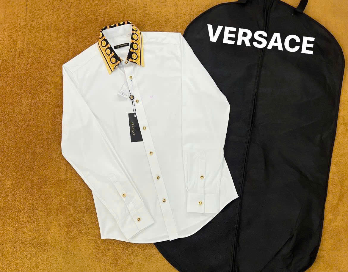 Áo sơ mi dài tay Versace VS Trắng phối cổ họa tiết check khuy Like Auth on web NV