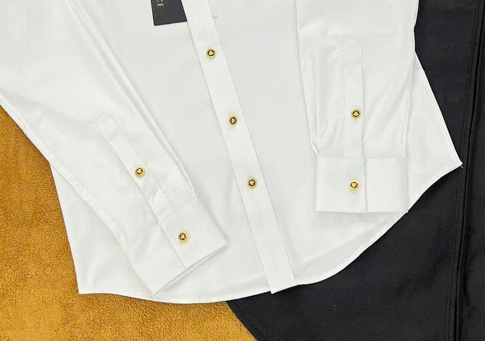 Áo sơ mi dài tay Versace VS Trắng phối cổ họa tiết check khuy Like Auth on web NV