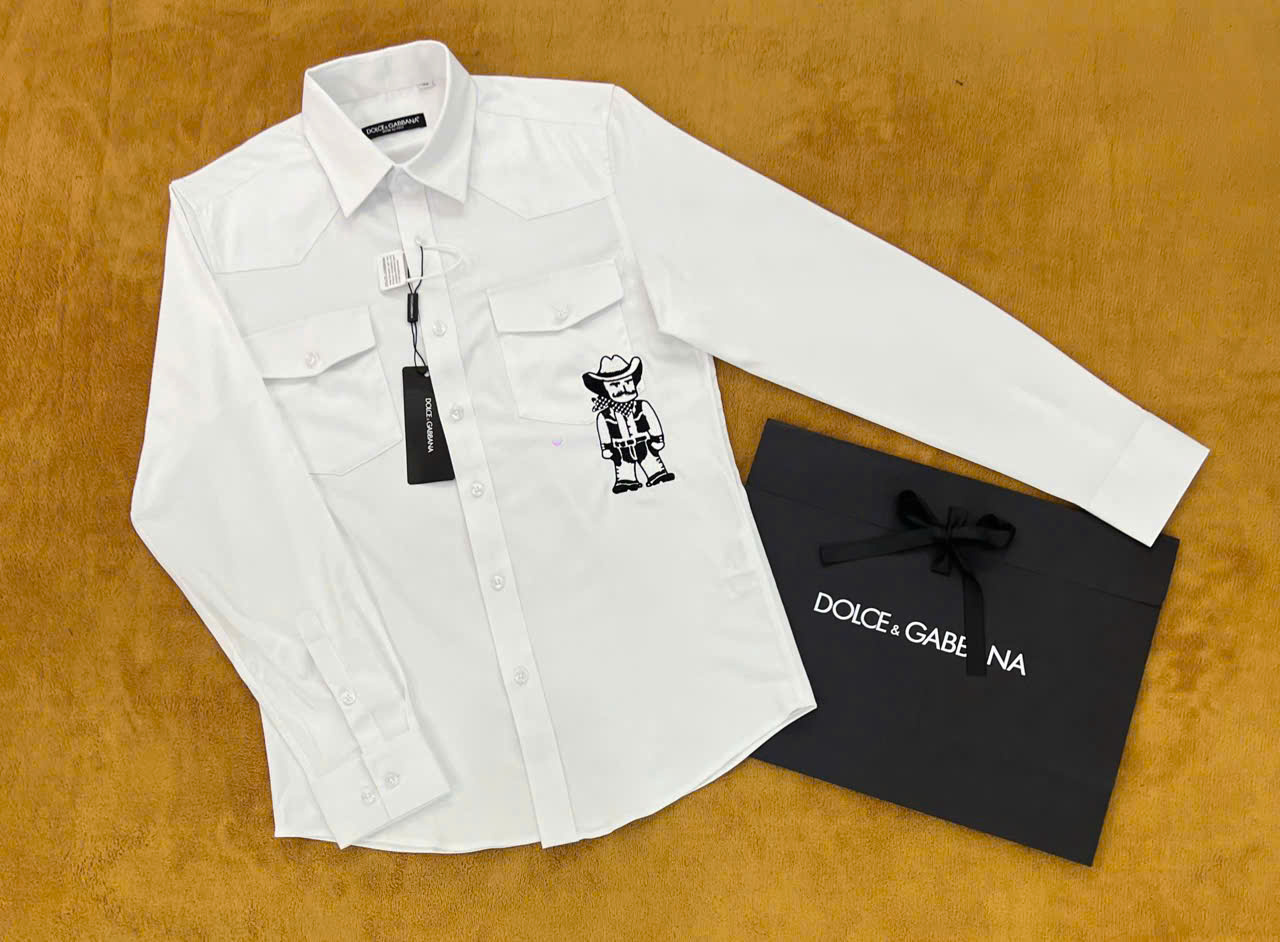 Áo sơ mi dài tay Dolce Gabbana DG Trắng phối túi ngực thêu cao bồi Like Auth on web NV