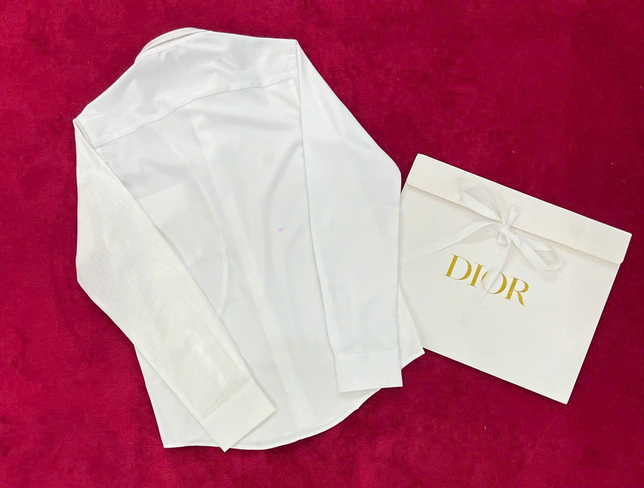 Áo sơ mi dài tay Dior Trắng phối túi ngực logo CD Xám thêu nổi Like Auth on web NV