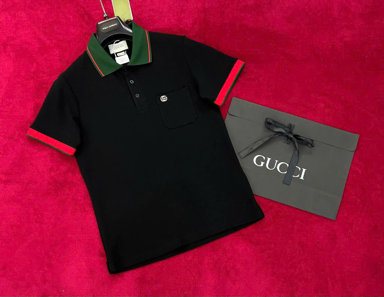 Áo polo Gucci GC phối màu cổ viền tay túi ngực logo GG thêu Like Auth 1-1 on web NV
