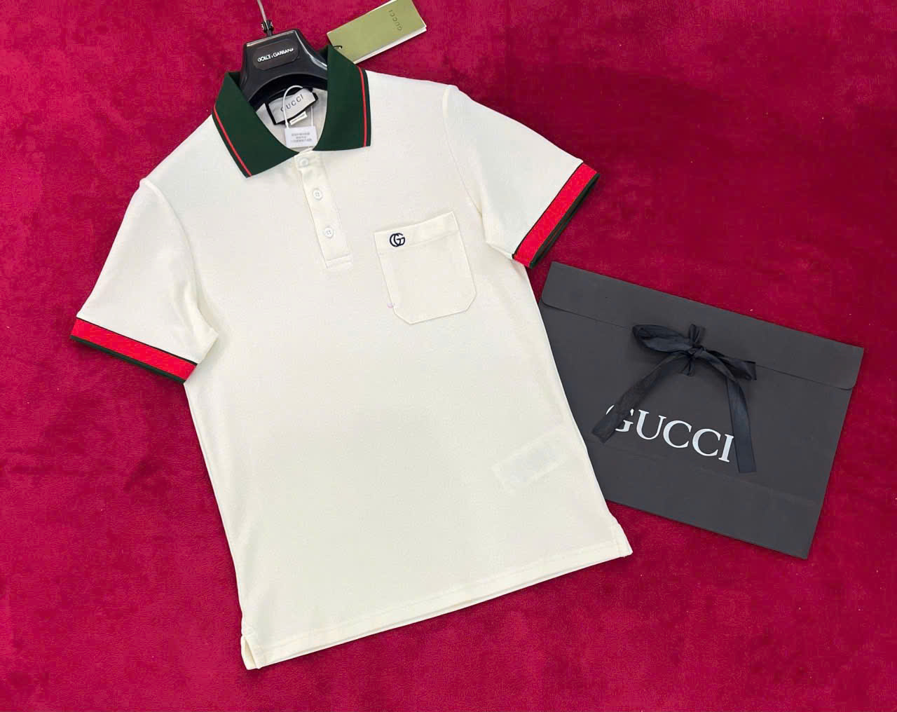 Áo polo Gucci GC phối màu cổ viền tay túi ngực logo GG thêu Like Auth 1-1 on web NV