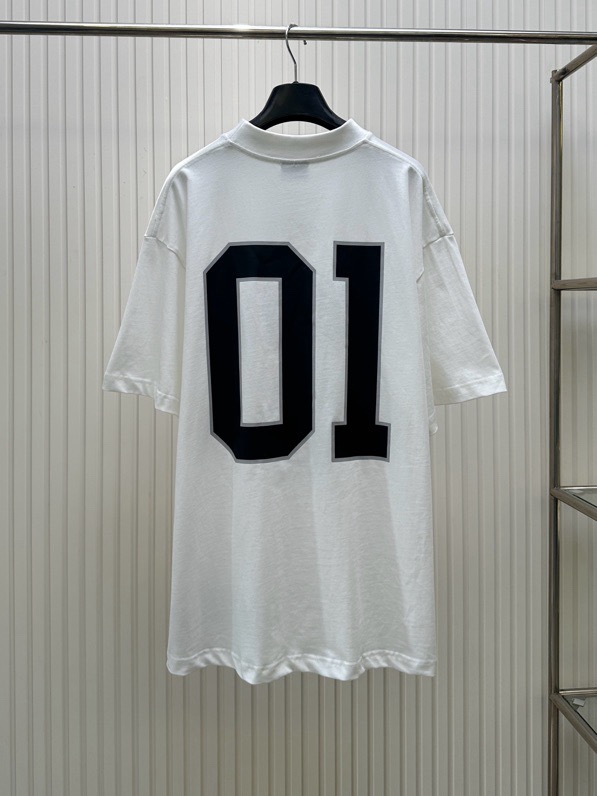 Áo phông T-shirt Balenciaga B Trắng logo chữ 01 Đen viền Xám Like Auth on web VTN