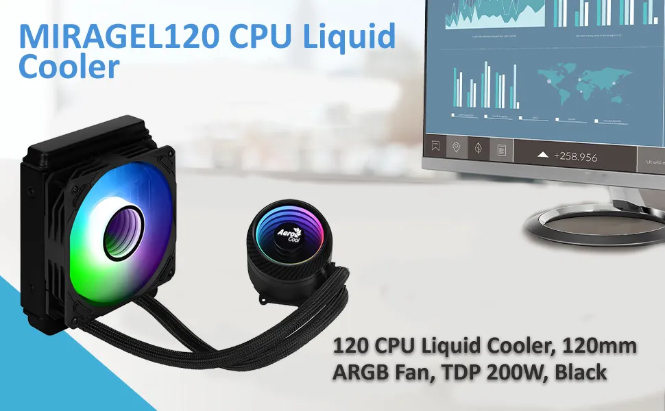 Aerocool Mirage L120 120MM ARGB LIQUID COOLER (Black) overview 2