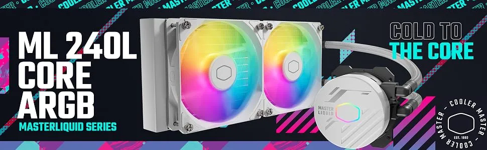 Cooler Master MasterLiquid 240L Core ARGB CPU Liquid Cooler (White) overview 1