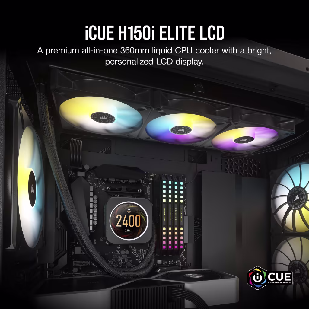 Corsair ICUE H150i Elite LCD Display CPU Liquid Cooler (Black) overview 1
