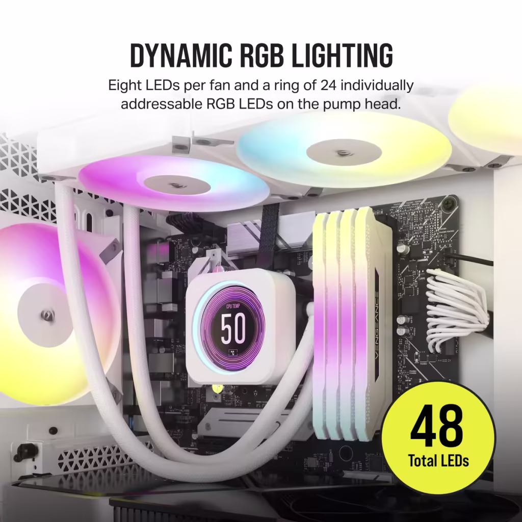Corsair ICUE H150i Elite LCD XT Display RGB White All In One 360mm CPU Liquid Cooler overview 4