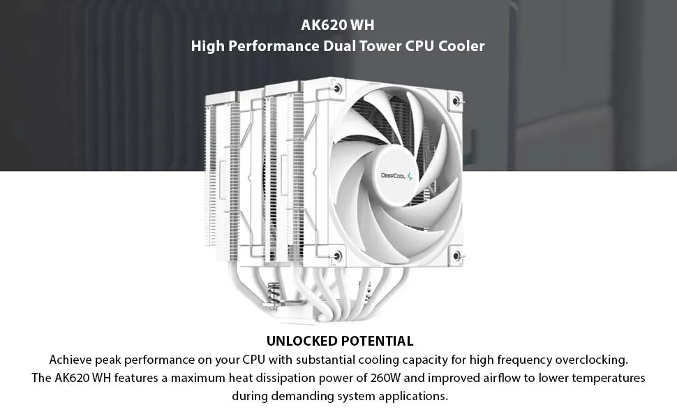 Deepcool AK620 CPU Air Cooler (White) overview 1