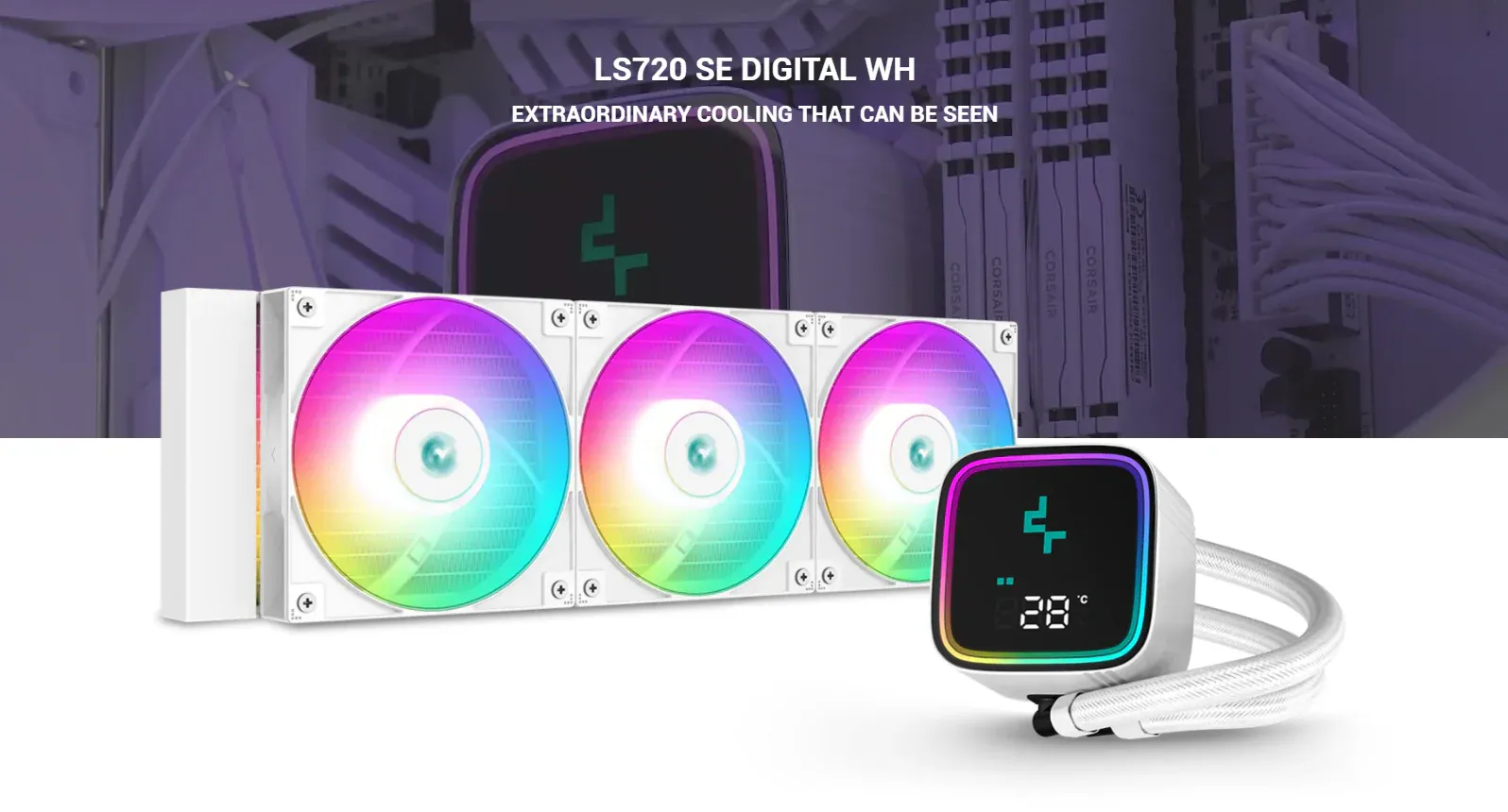 Deepcool LS720 SE Digital 360MM Liquid Cooler With A Status Display (White) overview 1