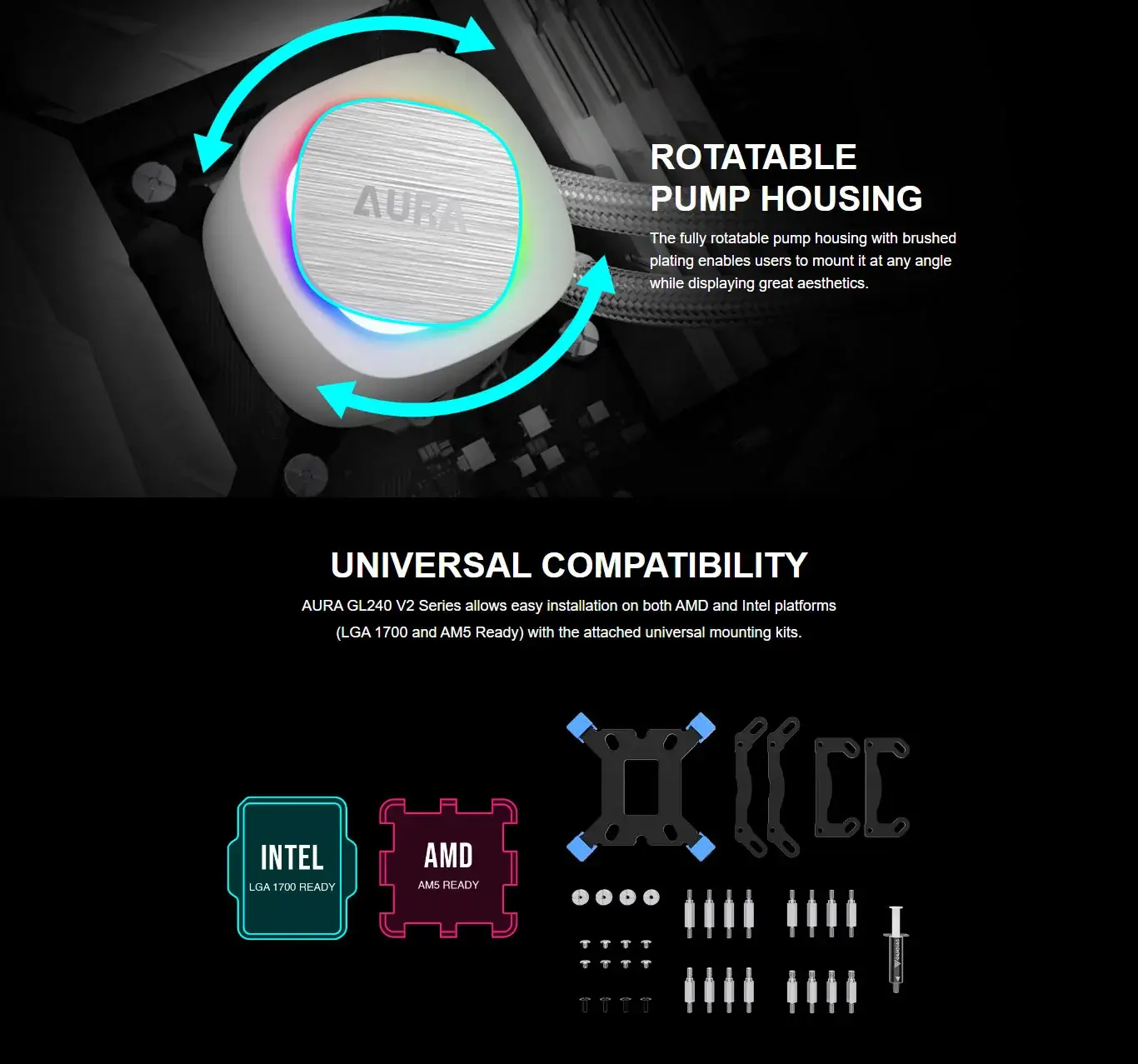 Gamdias Aura GL240 V2 WH ARGB CPU Liquid Cooler (White) overview 6