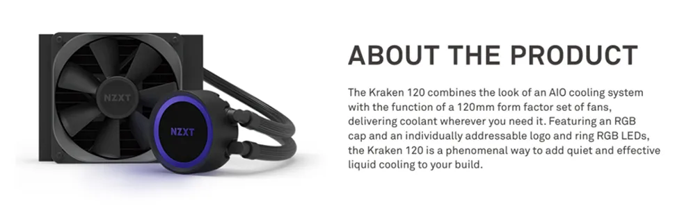 NZXT Kraken 120 RGB CPU Liquid Cooler overview 1