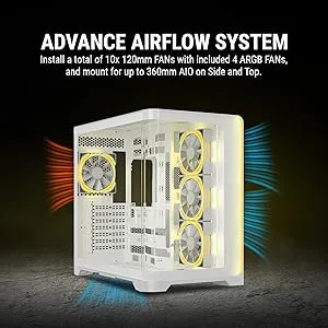 Ant Esports Crystal ARC ARGB ATX Mid Tower Case (White) overview 2