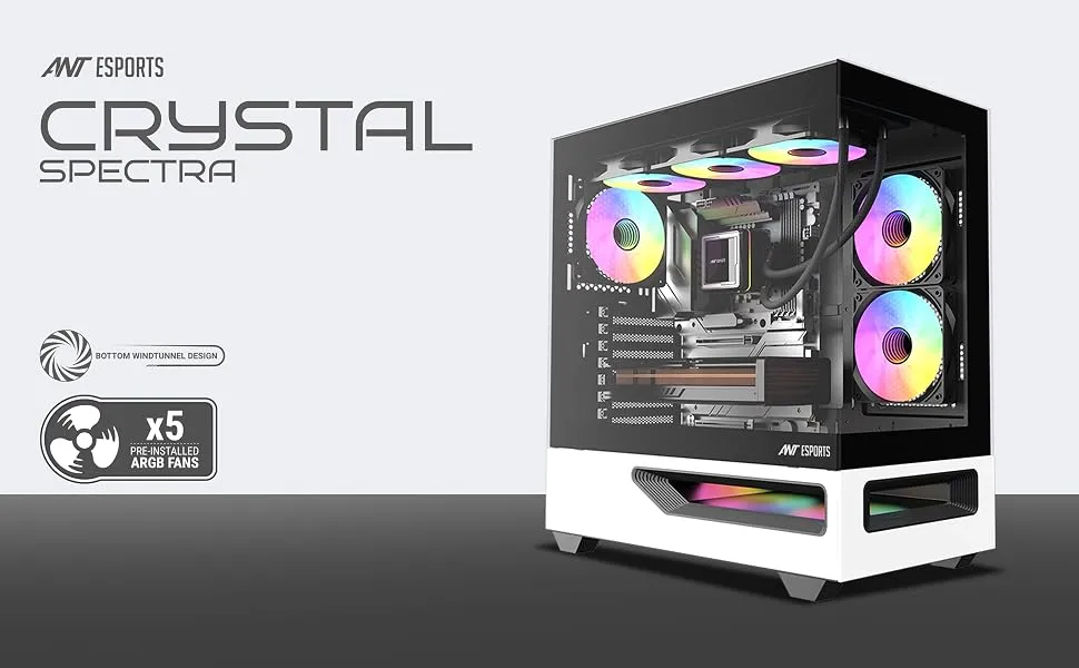 Ant Esports Crystal Spectra Mid Tower E-ATX Gaming Cabinet (Black & White) overview 1