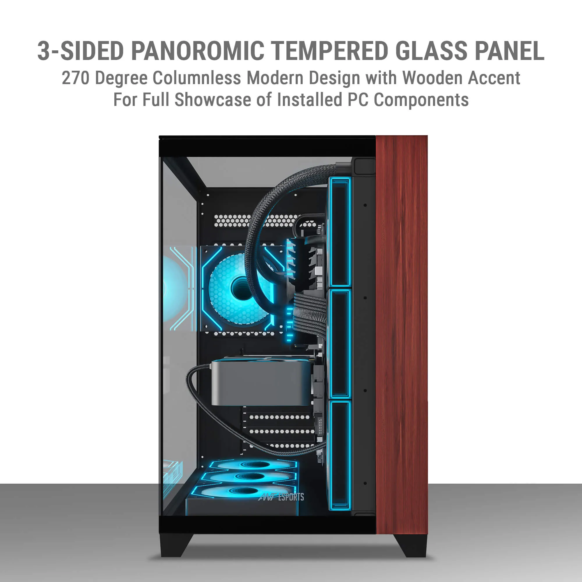 Ant Esports Crystal Wood ATX Mid Tower Cabinet With Type-C Black overview 2