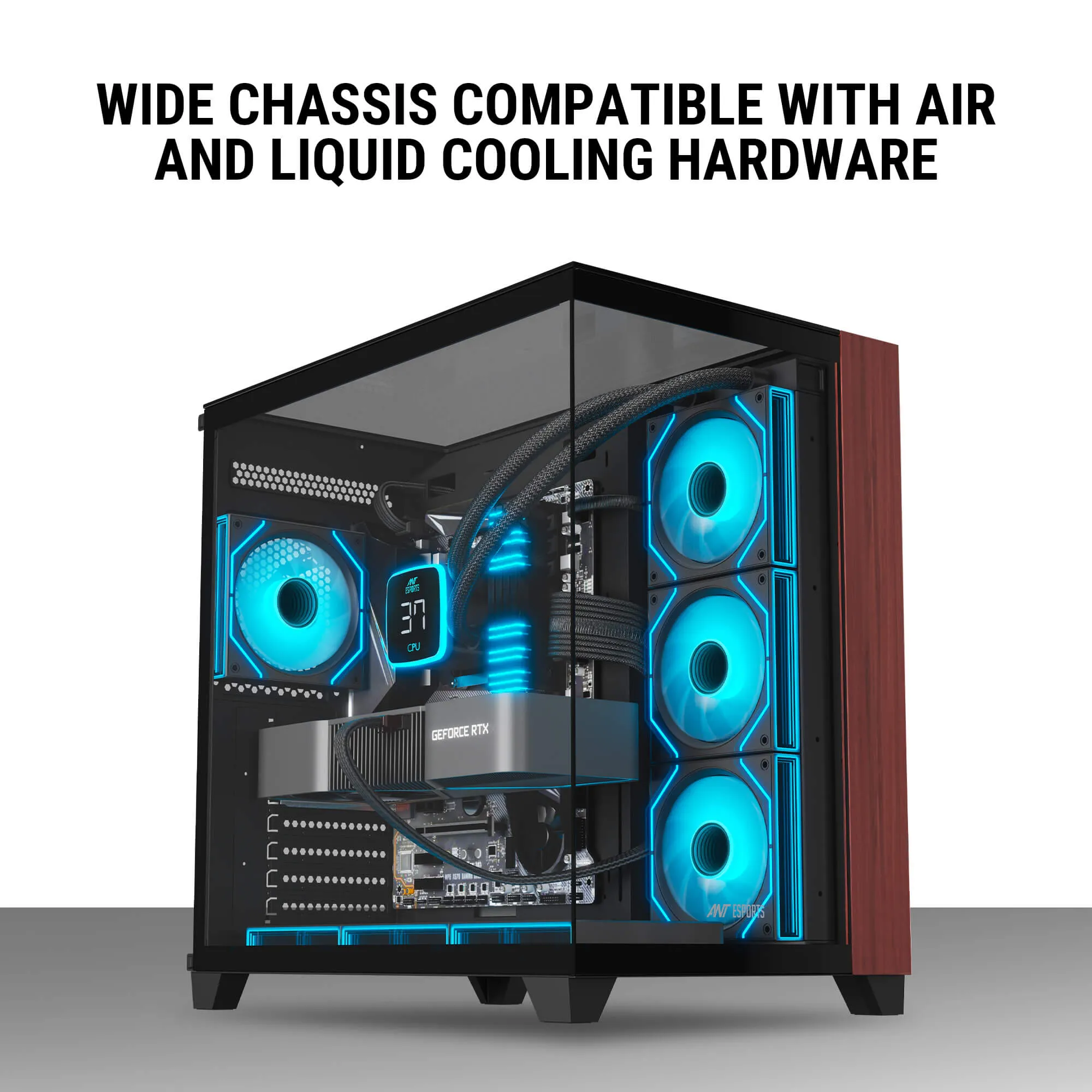 Ant Esports Crystal Wood ATX Mid Tower Cabinet With Type-C Black overview 3