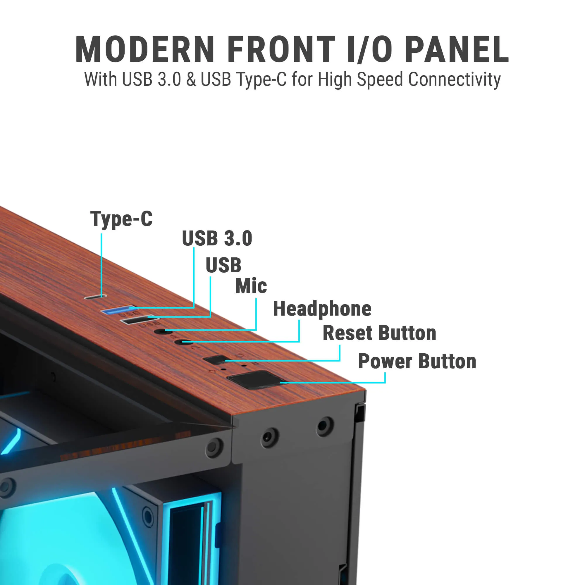 Ant Esports Crystal Wood ATX Mid Tower Cabinet With Type-C Black overview 4