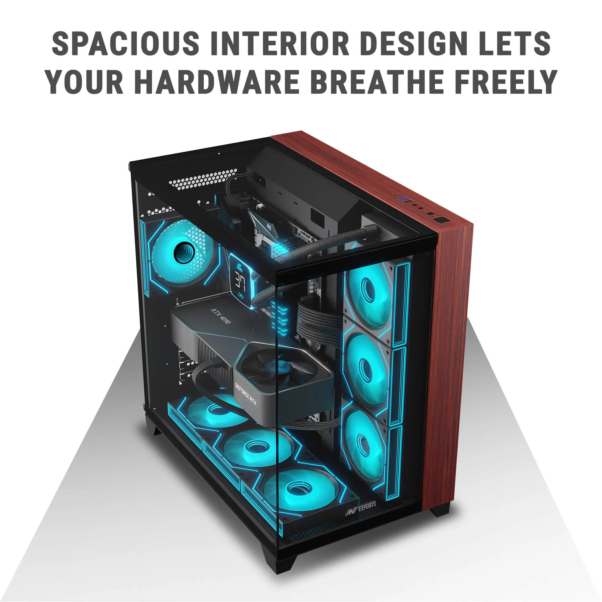 Ant Esports Crystal Wood ATX Mid Tower Cabinet With Type-C Black overview 5