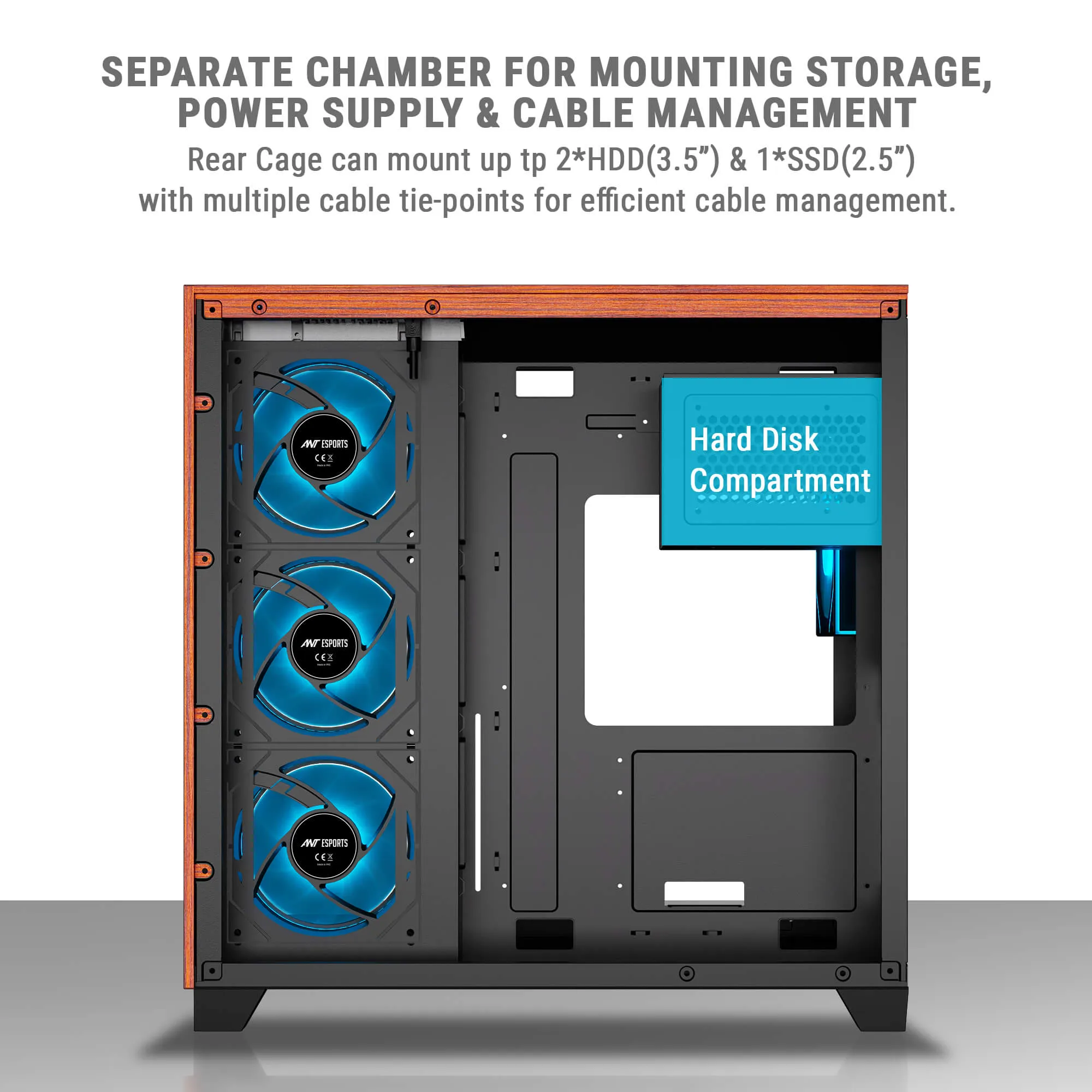 Ant Esports Crystal Wood ATX Mid Tower Cabinet With Type-C Black overview 8