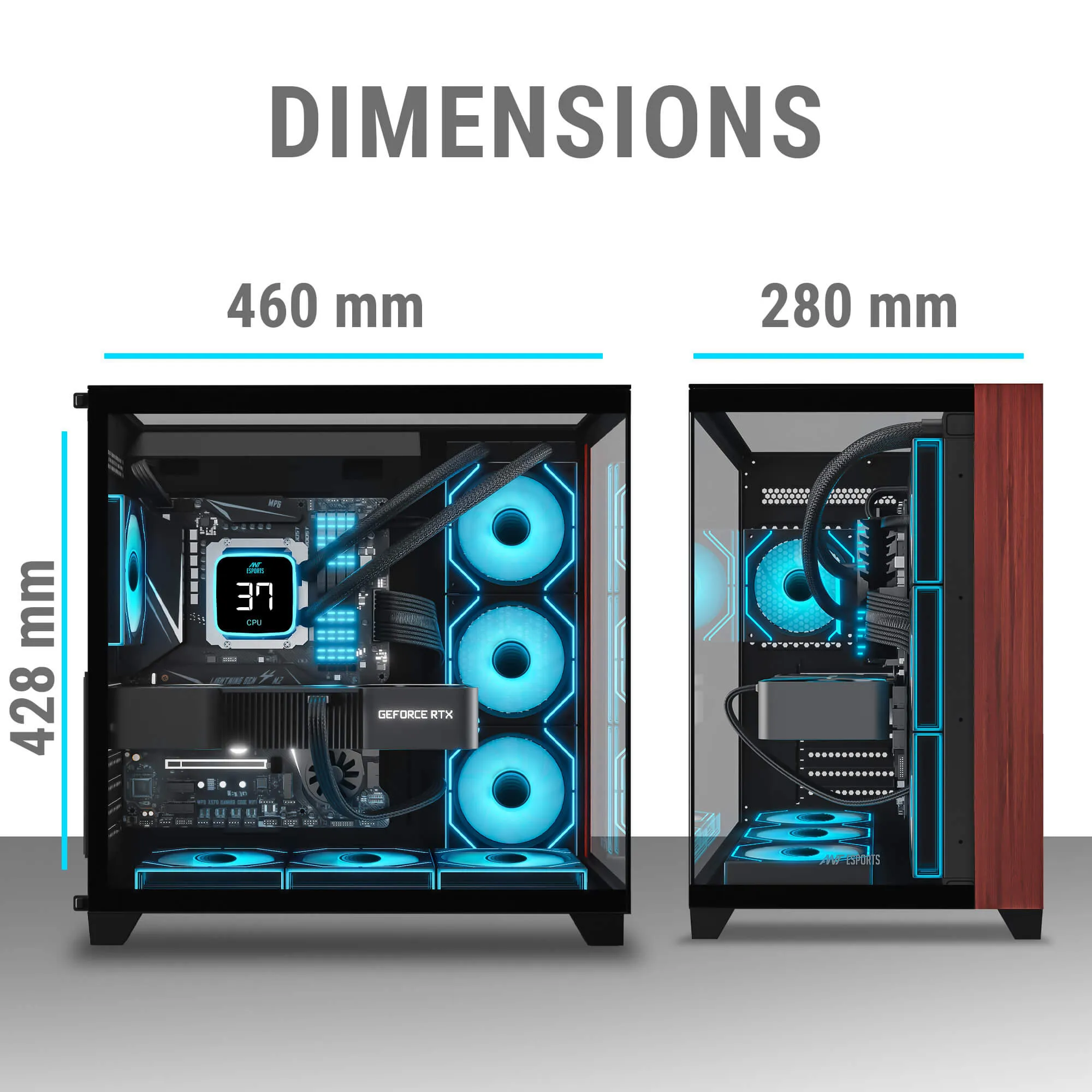 Ant Esports Crystal Wood ATX Mid Tower Cabinet With Type-C Black overview 9