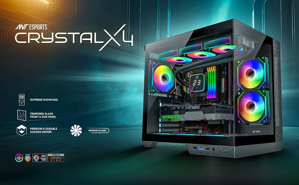Ant Esports Crystal X4 ARGB Dual-Chamber Gaming Cabinet overview 1