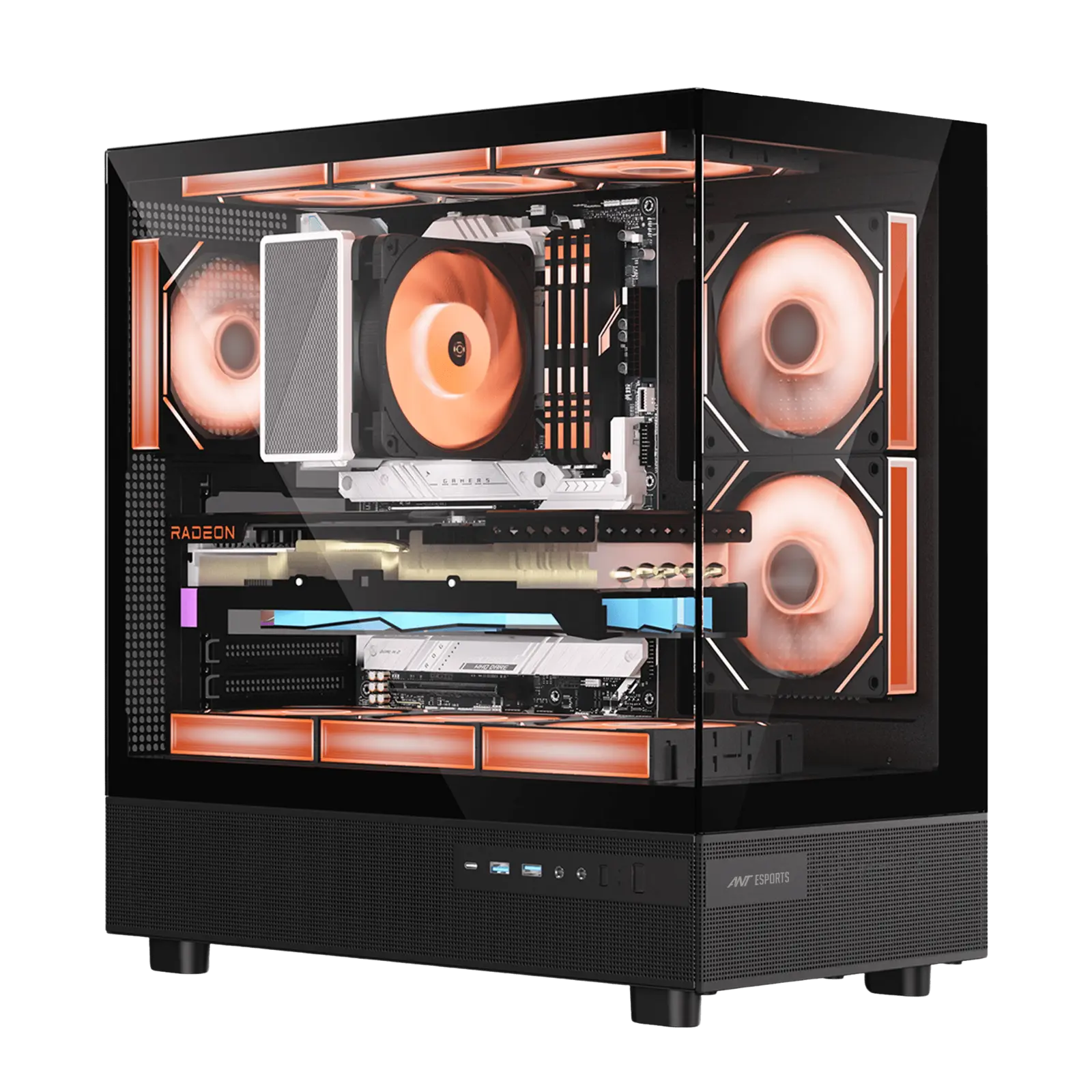 Ant Esports Crystal X6 Mid-Tower ATX, Micro-ATX, Mini-ITX Black Cabinet 6x120mm