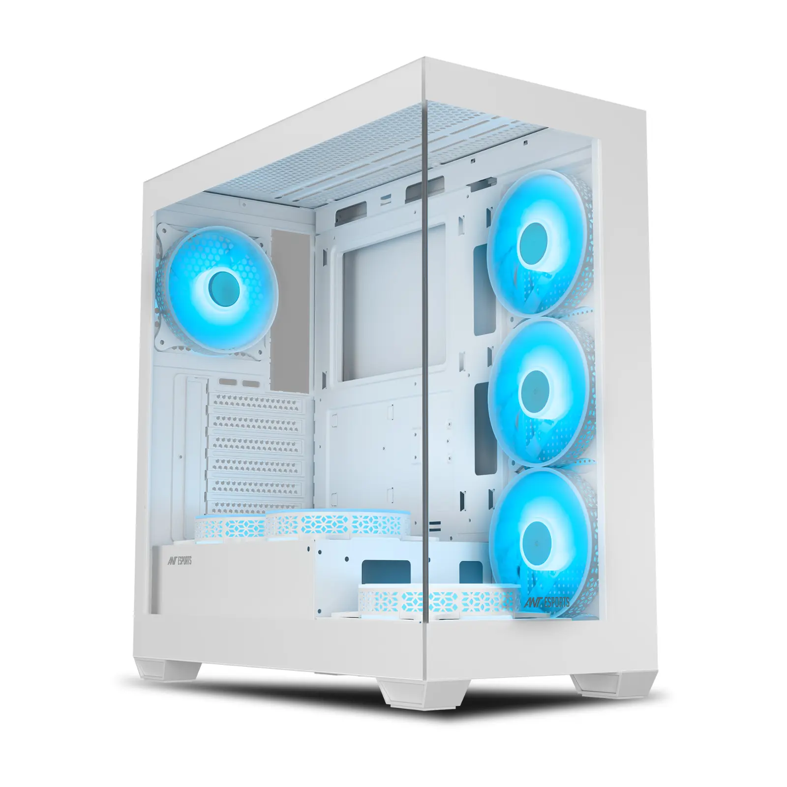 Ant Esports Crystal X7 Mid Tower ATX, Micro-ATX, Mini-ITX White Cabinet with 7x120mm Fans