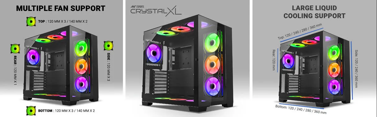 Ant Esports Crystal XL ARGB (ATX) Mid Tower Cabinet (Black) overview 3