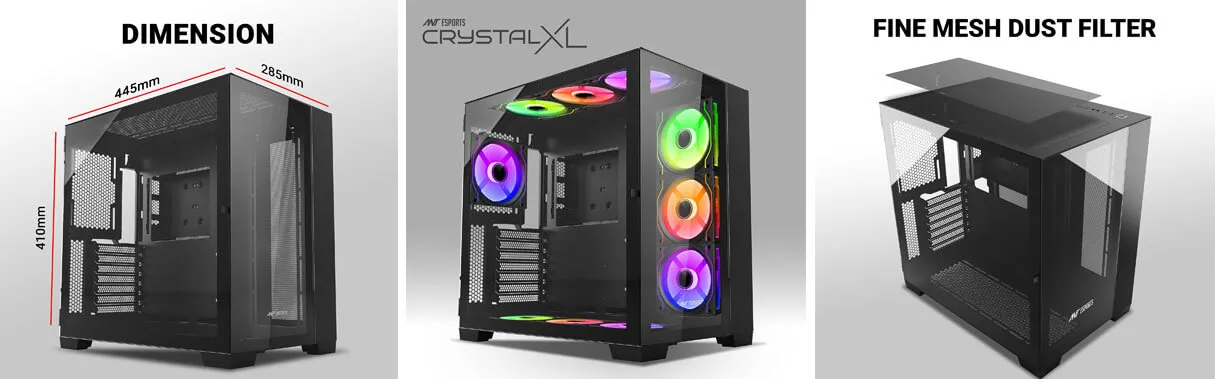 Ant Esports Crystal XL ARGB (ATX) Mid Tower Cabinet (Black) overview 4