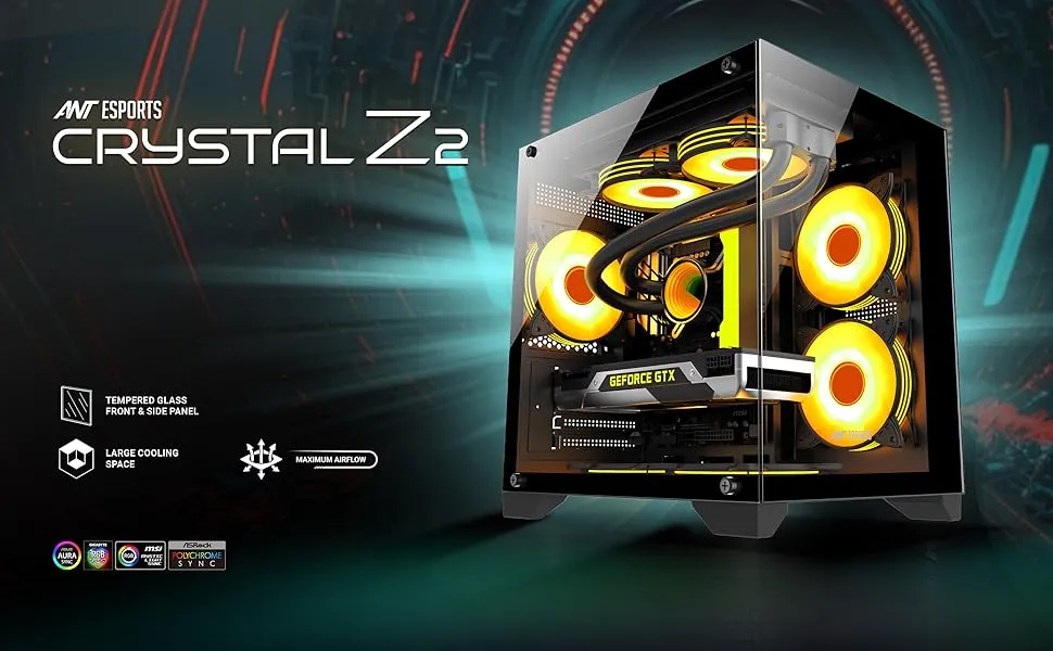 Ant Esports Crystal Z2 ARGB (M-ATX) Mid Tower Cabinet (Black) overview 1