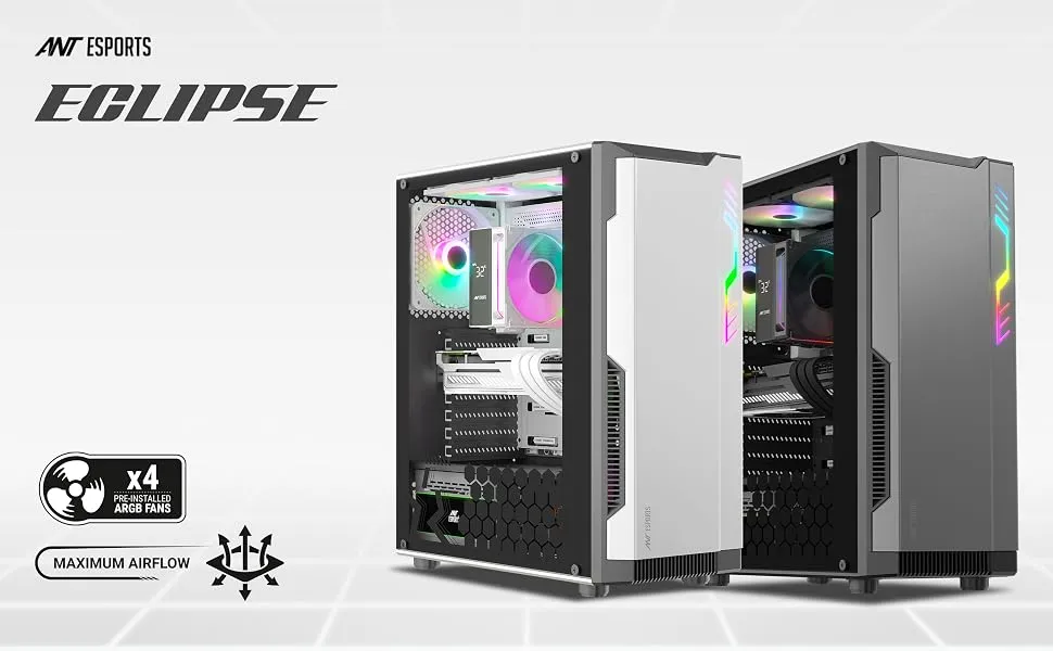 Ant Esports Eclipse ARGB ATX Mid Tower Case (White & Grey) overview 1