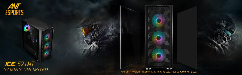 Ant Esports ICE-521MT Mid Tower Gaming Cabinet with Transparent Tempered Glass overview 1