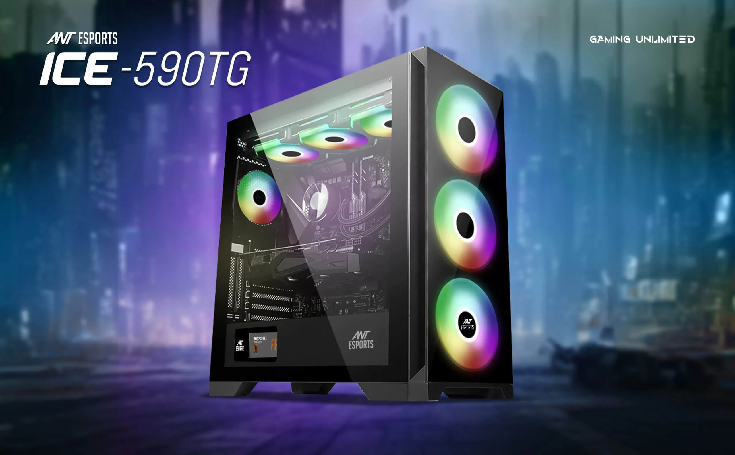 Ant Esports ICE-590TG ARGB (E-ATX) Mid Tower Cabinet (Black) overview 1