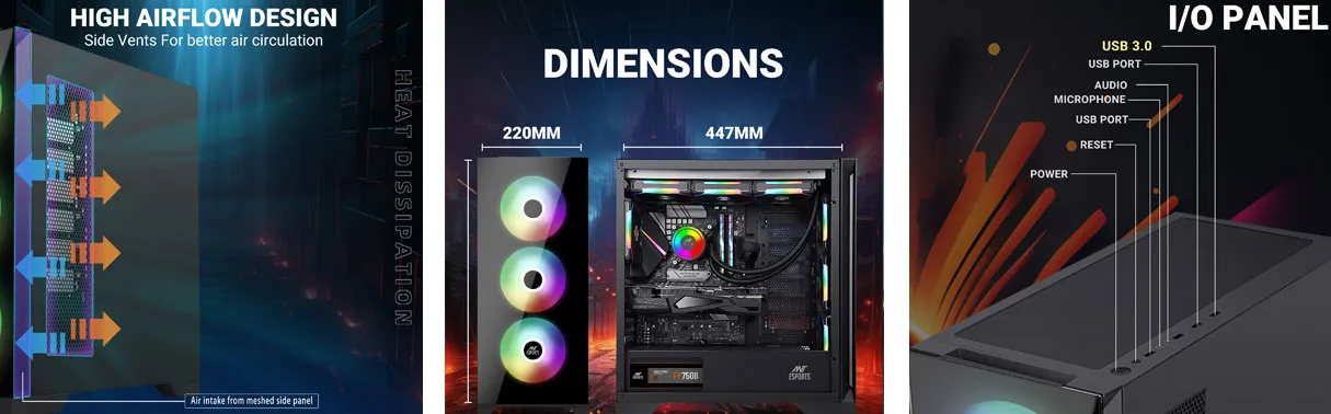 Ant Esports ICE-590TG ARGB (E-ATX) Mid Tower Cabinet (Black) overview 3